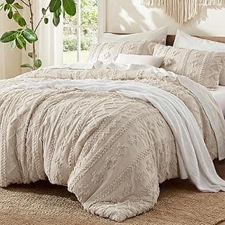 Bedsure Tufted Boho Comforter Set Queen Size - Beige Boho Bed Set, GentleSoft™ 3 Pieces Farmhouse-Style Embroidery Bedding, Gifts for Woman, Soft J...
