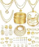78 Pieces Gold Jewelry Set for Women, 9 Necklace, 24 Bracelet, 22 Earrings, 23 Knuckle Rings Gold Plated Jewerly set for Women Gift