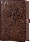 CAGIE Lined Leather Journal for Writing, A5 Vintage Tree Debossed Notebook with Magnetic Closure, 256 Pages Hardcover Diary with 100 GSM Thick Paper, Daily Journal for Women Men Work School（Brown）