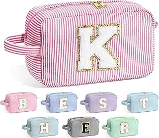 YOOLIFE Gifts for Women Teen Girls Kids - Initial Makeup Bag Cosmetic Case Toiletry Pouch, Birthday Gifts for Women Friends Sister Teacher, Pink K