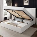 Einhomn Queen Size Lift Up Storage Bed with Wingback Headboard, Upholstered Velvet Bed Frame with Havy Duty Wooden Slat Support, Hydraulic Storage,...