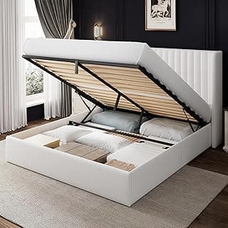 Einhomn Queen Size Lift Up Storage Bed with Wingback Headboard, Upholstered Velvet Bed Frame with Havy Duty Wooden Slat Support, Hydraulic Storage,...