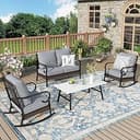 Patio Furniture Set with Coffee Table, Outdoor Conversation Set with 2 x Rocking Chair, 1 x 2-Seat Sofa for Lawn Garden Backyard, Grey