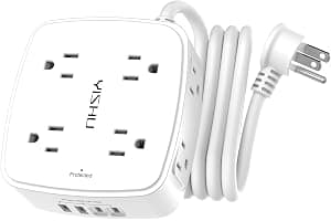 YISHU 6Ft Surge Protector Power Strip with 8 Widely Outlets & 4 USB Ports | 3 Side Outlet Extender with 6 Feet Extension Cord, Flat Plug, for Home,...