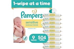 Pampers Sensitive Baby Wipes, Clinically Proven, Fragrance Free, Unscented, Water Based, Hypoallergenic, Multi-Use, Hand Wipes 504 Wipes Total (6X ...