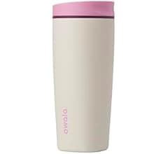 Owala SmoothSip Slider Insulated Stainless Steel Coffee Tumbler, Reusable Iced Coffee Cup, Hot Coffee Travel Mug, BPA Free 20 oz, Pink/Tan (Daybreak)