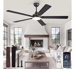 ZMISHIBO 60" Ceiling Fans with Lights, Black Modern Ceiling Fan with Remote, Farmhouse Indoor Ceiling Fan with Dual Finish Blades, Quiet & Strong M...