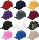 Plain Adjustable Baseball Cap - Lot of 12 Unisex Blank Design Caps
