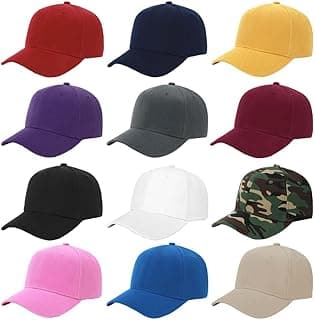 Plain Adjustable Baseball Cap - Lot of 12 Unisex Blank Design Caps