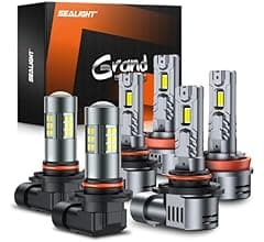 SEALIGHT H8/H9/H11 9005/HB3 H10 Fog Light Bulbs Combo, 110,000LM Ultra-Bright 360° Illumination 6500K 9005 H11 Bulbs with Cooling Fan, True Plug N ...