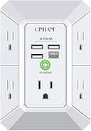 Wall Charger, Surge Protector, QINLIANF 5 Outlet Extender with 4 USB Charging Ports, 3-Sided 1680J Power Strip Multi Plug Adapter Spaced for Home Travel Office