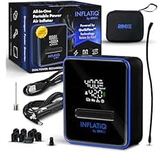 INFLATiQ by RIMiQ Tire Inflator Blue - Powerful, Award-Winning QWIKFLOW Technology with 2 Portable Power Options Included - Strong Vehicle Air Pump...