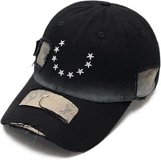 Star Patch Distressed Baseball Cap Cotton Camo Panel Dad Hat Vintage Streetwear Hat Unisex
