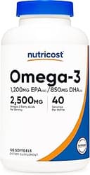 Nutricost Omega 3 Fish Oil - 2500MG, 120 Softgels (40 Serv) - Fish Oil, Wild Caught! 1200mg EPA 850mg DHA - Non-GMO, Gluten Free