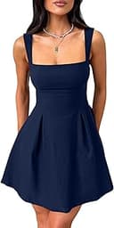 Women's Sexy Sleeveless Square Neck Adjustable Straps Bow Tie A-line Mini Party Club Dress