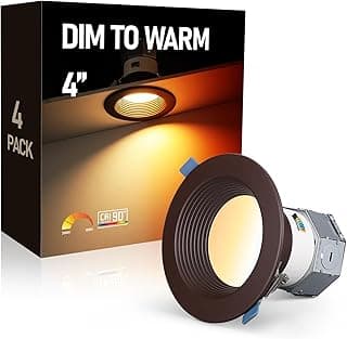 TORCHSTAR 6CCT 4 Inch LED Integrated Canless LED Recessed Lighting with J-Box, 3000-1800K Dim to Warm, Anti-Glare Deep Baffle CRI90 Dimmable Ceilin...