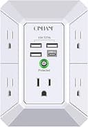 Wall Charger, Surge Protector, QINLIANF 5 Outlet Extender with 4 USB Charging Ports (4.8A Total) 3-Sided 1680J Power Strip Multi Plug Adapter Space...