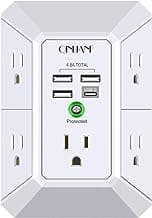Wall Charger, Surge Protector, QINLIANF 5 Outlet Extender with 4 USB Charging Ports (4.8A Total) 3-Sided 1680J Power Strip Multi Plug Adapter Space...