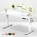 Veken 55 Inch Large Electric Standing Desk,Sit to Stand Up, Heights Adjustable, Work Home Office Computer Table for Study, Walking Pad, Writing, and Games, Wooden Desktop Desks, White
