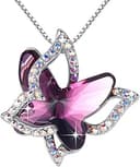 Valentine's Day Gift Butterfly Birthstone Crystal Necklace, Silver Tone with 18”+2” Chain, Necklace for Mother’s Day Anniversary Birthday Gifts for Women and Daughter