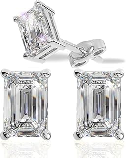 14K Solid Gold Lab Grown Moissanite Stud Earrings for Women | Emerald, Oval, Pear, Cushion, Heart & Asscher Cuts | Multiple Sizes & CTW | Push Back...