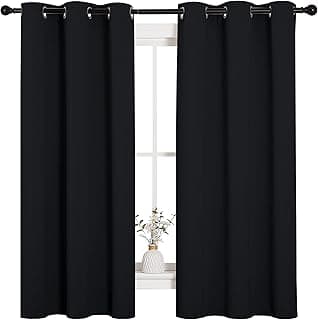 NICETOWN Pitch Black Solid Thermal Insulated Grommet Blackout Curtains/Drapes for Bedroom Window (2 Panels, 42 inches Wide by 63 inches Long, Black)