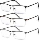 3 Pack Blue Light Blocking Reading Glasses for Men, Stylish Half Frame Metal Computer Readers, Lightweight Spring Hinge Eyeglasses Anti Eyestrain/G...