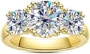 3CT/5CT Moissanite Engagement 3 Stone Rings D Color VVS1 Round Cut 14K Yellow Gold Plated 925 Sterling Silver Promise Anniversary Rings for Women