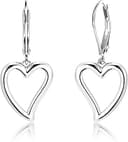 Sterling Silver Heart Earrings for Women 14K Gold Plated Openwork Love Heart Dangle Earrings Drop Hypoallergenic Leverback Huggie Hoop Earing for Women Trendy
