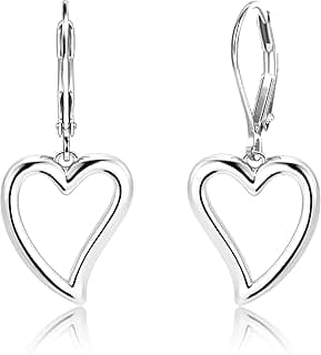 Sterling Silver Heart Earrings for Women 14K Gold Plated Openwork Love Heart Dangle Earrings Drop Hypoallergenic Leverback Huggie Hoop Earing for W...