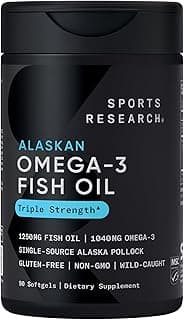 Sports Research® Omega-3 Fish Oil 1250 - Triple Strength Fish Oil Supplement from Wild Alaska Pollock - MSC Certified Sustainable · Non-GMO · Soy F...
