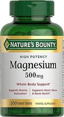 Nature's Bounty Magnesium 500 mg Tablets, High Potency Magnesium Supplement for Bone & Muscle Health, Whole Body Support, 200 Count (Pack of 1)