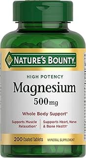 Nature's Bounty Magnesium 500 mg Tablets, High Potency Magnesium Supplement for Bone & Muscle Health, Whole Body Support, 200 Count (Pack of 1)