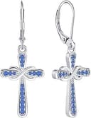 Cross Earrings 925 Sterling Silver Infinity Dangle Drop Earrings Birthstone Criss Leverback Jewelry
