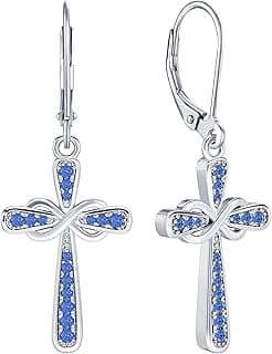 Cross Earrings 925 Sterling Silver Infinity Dangle Drop Earrings Birthstone Criss Leverback Jewelry