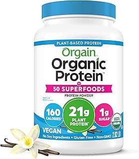 Orgain Organic Vegan Protein + 50 Superfoods Powder, Vanilla Bean - 21g Plant Based Protein, 8g Prebiotic Fiber, No Lactose Ingredients, Gluten Fre...