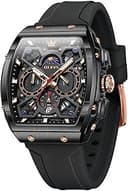 Tonneau Square Mens Watches, Fashion Large Face Silicone Band Watches for Men, Multifunctional Chronograph Quartz Men Waterproof Watch