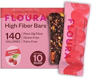 Floura Raspberry Rose Fruit-Forward Fiber Bars– High Fiber, Vegan, Gluten & Dairy Free, Low Calorie Healthy Snack Bars with Upcycled Produce for Gu...