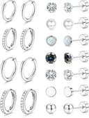 Hypoallergenic Stud Hoop Earrings for Women Small Flat Back Surgical Stainless Steel Earrings for Sensitive Ears Trendy Silver Hoops Cartilage Earring Stacks Set Multiple Piercing Jewelry Gifts