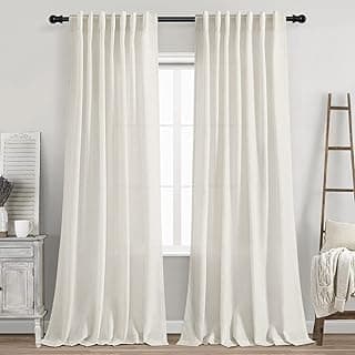 Cream Linen Back Tab Curtains 84 Inch Length for Living Room 2 Panel Set Neutral Modern Farmhouse Window Privacy Semi Sheer Linen Drapes Rustic Pin...