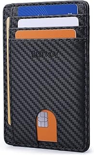 Slim Minimalist Front Pocket RFID Blocking Leather Wallets for Men and Women - Carbon Fiber Black
