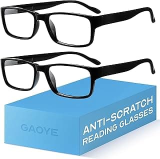 Gaoye 2-Pack of Reading Glasses - Blue-Light Filter, UV Protection - Readers with Rectangle Frames