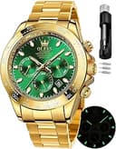 Gold Watches for Men Automatic Self Winding Luxury Waterproof Watch Calendar Stainless Steel Business Luminous Men's Wrist Watch