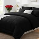 Queen Comforter Set Black - 7 Pieces Bed in a Bag | OEKO-TEX Certified, All-Season, Bedroom, Guest Room, Down-Alternative Comforter + Flat & Fitted Sheets + 4 Pillowcases