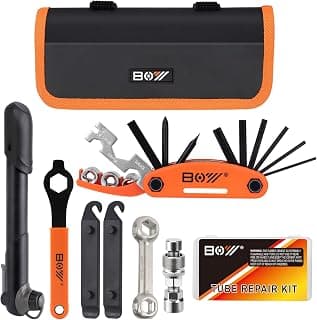 Bicycle Repair Bag With Tire Pump, Portable Tool Kit for Camping Travel - Bike Glueless Patches, Maintenance Essentials All in One Safety Kit