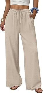 Wide Leg Pants for Women Flowy Palazzo Drawstring Elastic Waist Trousers with Pockets Summer Beach Vacation Clothes