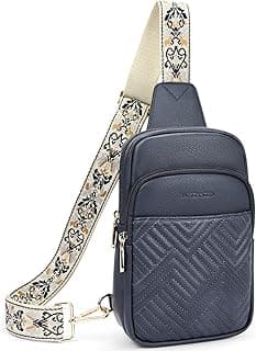 Sling Bag Quilted Crossbody Bags for Women Cross Body Purse Leather Fanny Pack with Adjustable Guitar Strap