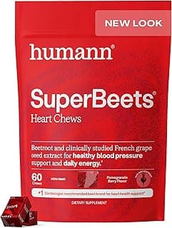 Humann SuperBeets Heart Chews, Nitric Oxide and Blood Pressure Support, Grape Seed Extract & Non-GMO Beet Root Powder Energy Supplement, Pomegranat...