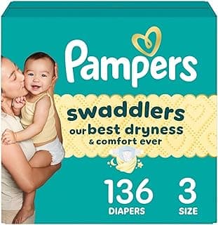 Pampers Swaddlers Diapers, Size 3 (13-26 lbs), 136 Count, Absorbent, Keeps Baby Dry and Comfortable, Skin Safe Disposable Baby Diaper (Packaging Ma...