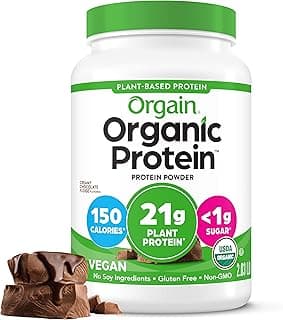 Orgain Organic Vegan Protein Powder, Creamy Chocolate Fudge - 21g Plant Protein, 6g Prebiotic Fiber, Low Net Carb, No Lactose Ingredients, No Added...